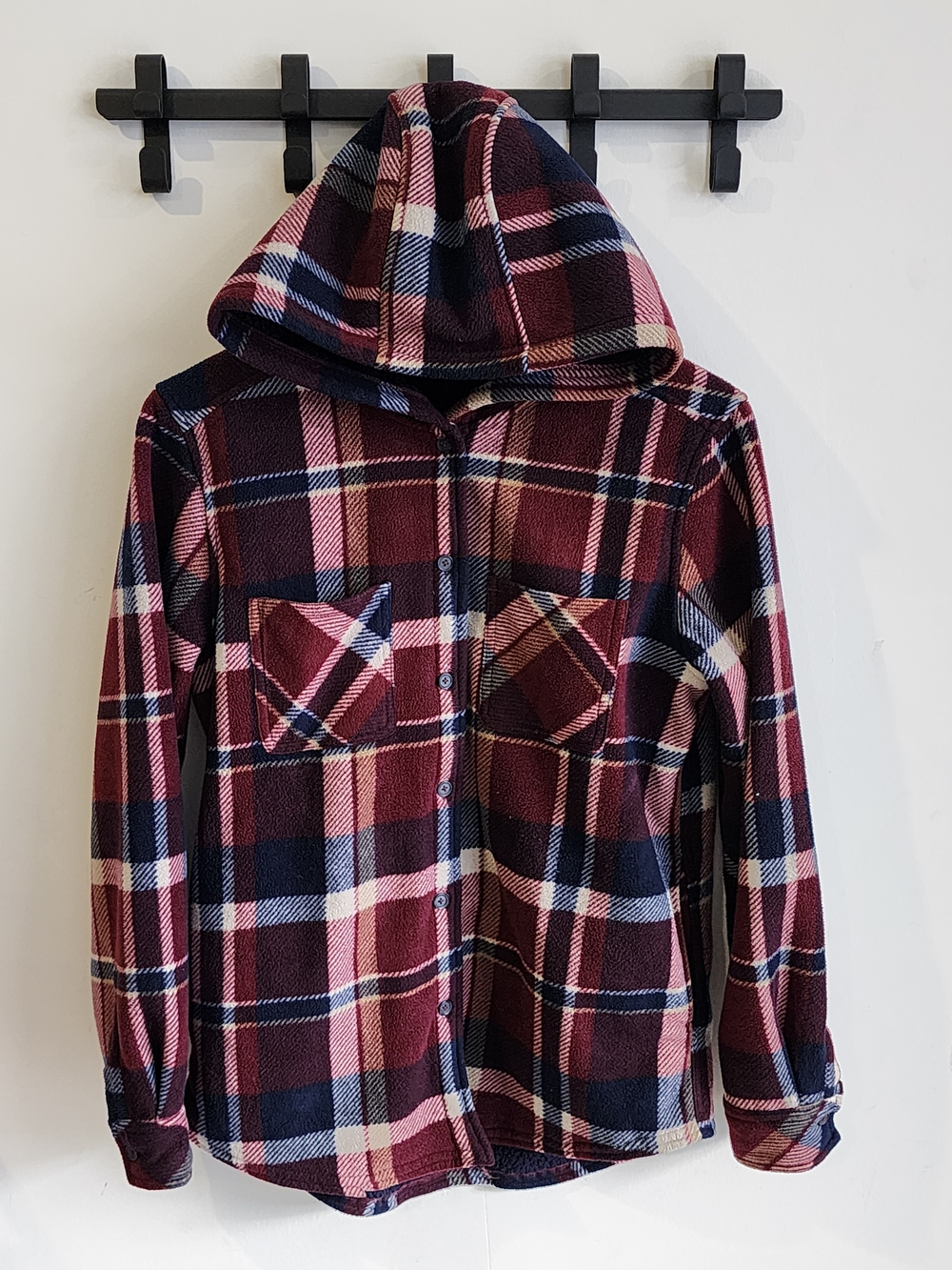 Realtree Burgundy Navy Plaid Hooded Utility Jacket